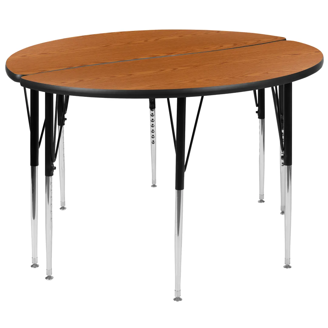 Flash Furniture XU-GRP-A48-HCIRC-OAK-T-A-GG Set Table, 47‑1/2" Dia., 21‑1/4"‑30‑1/4" Height, Oak Top, Glides