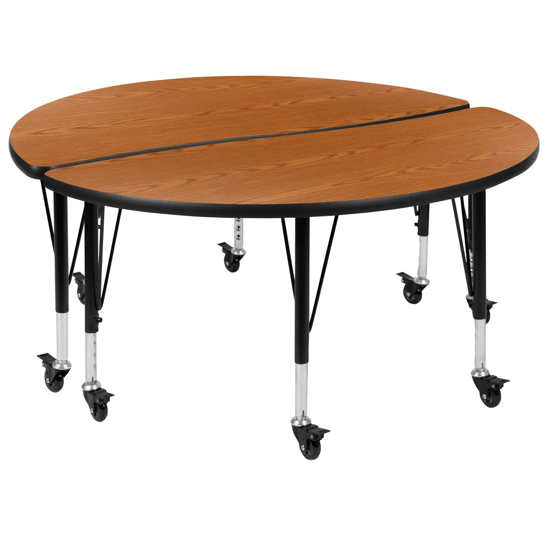 Flash Furniture XU-GRP-A48-HCIRC-OAK-T-P-CAS-GG Table 2Set, 47½" Oak Top, Height 17"‑25", Edge Locking Casters
