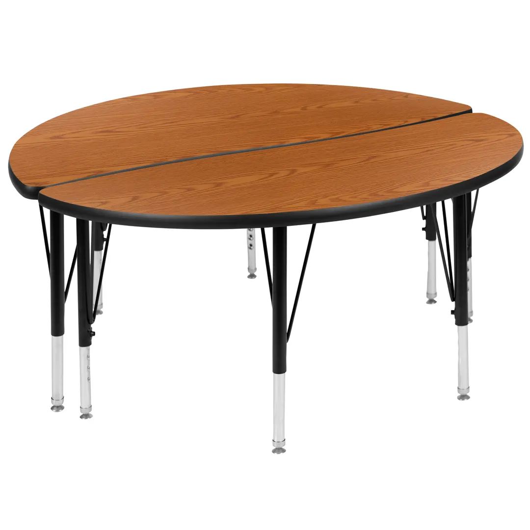 Flash Furniture XU-GRP-A48-HCIRC-OAK-T-P-GG Emmy Table 2‑Piece Set, 47½" Oak Top, 16¼"‑25¼", Edge, Legs, Glides
