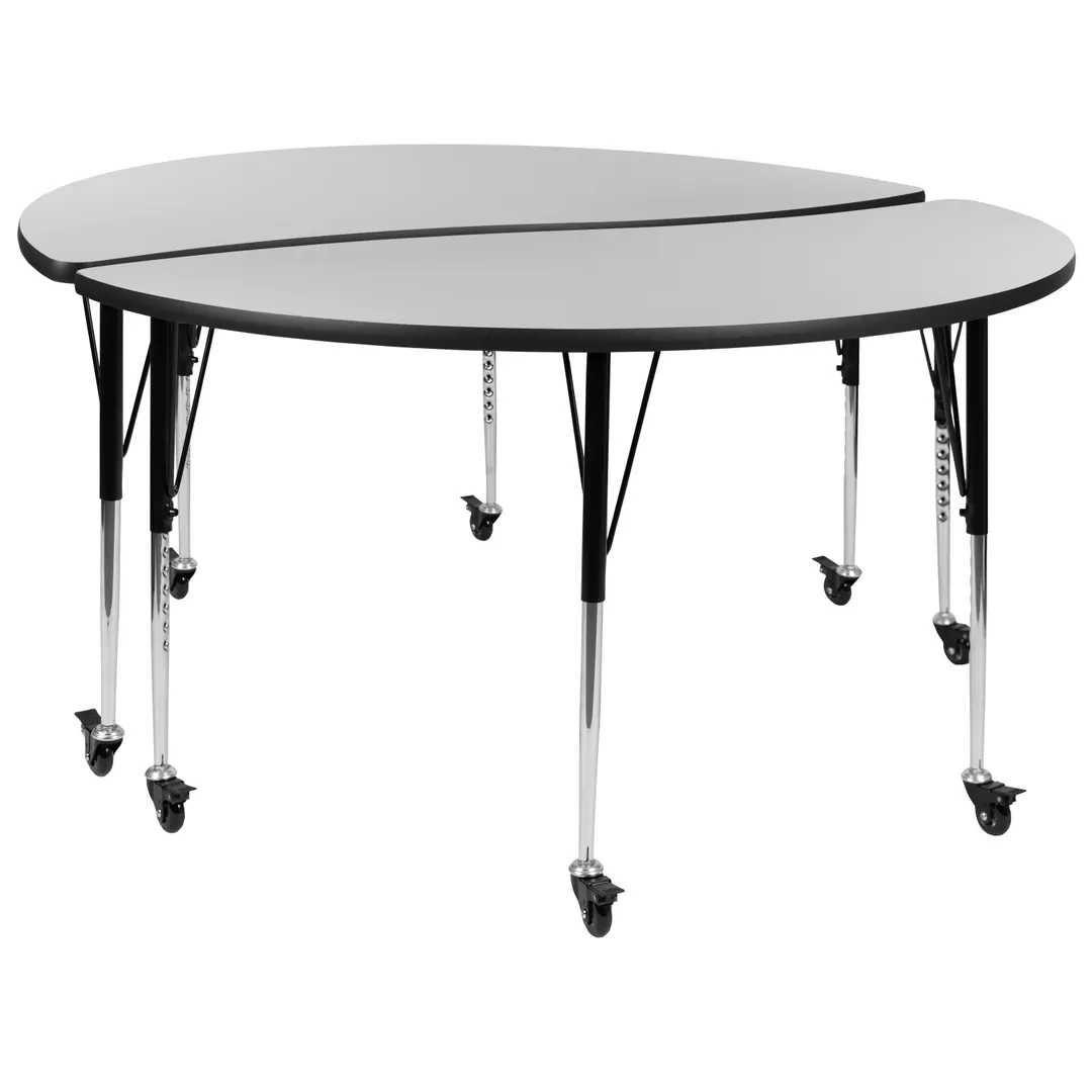 Flash Furniture XU-GRP-A60-HCIRC-GY-T-A-CAS-GG Table, 60" Round 22-30" Height Gray Lam B/C Legs Casters