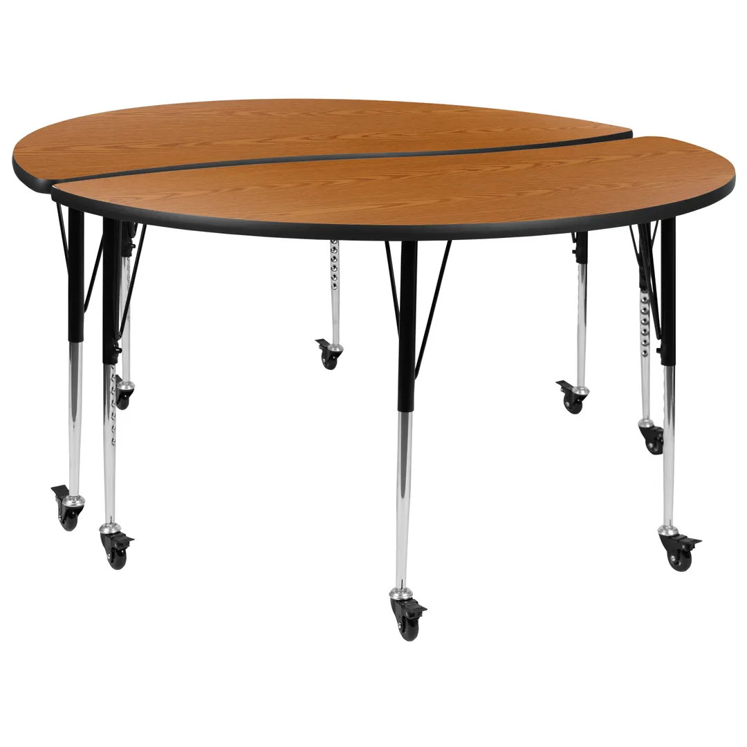 Flash Furniture XU-GRP-A60-HCIRC-OAK-T-A-CAS-GG Set, 60in Oak Top, 22‑30in, Black/Chrome Legs, Locking Casters