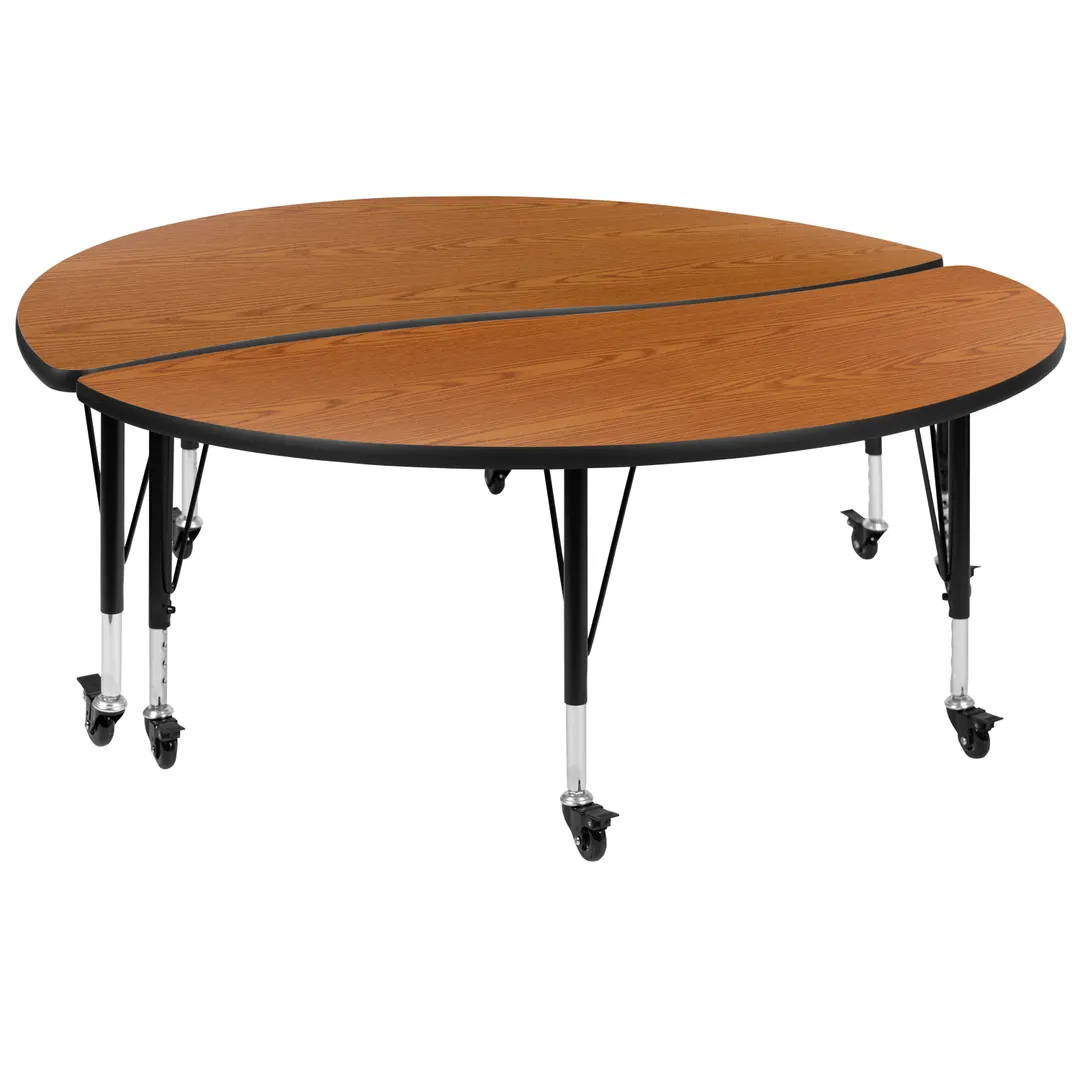 Flash Furniture XU-GRP-A60-HCIRC-OAK-T-P-CAS-GG 60" Round Plast Lam Top, 60" Depth, 17‑25" Height, Plastic Edge