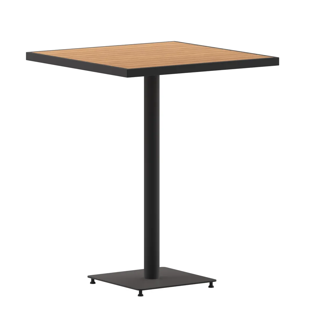 Flash Furniture XU-HW1045-3232-GG - 32" Bar Height Table, 40" H x 30-35" W/D, Teak Resin Top, Frame, Glides