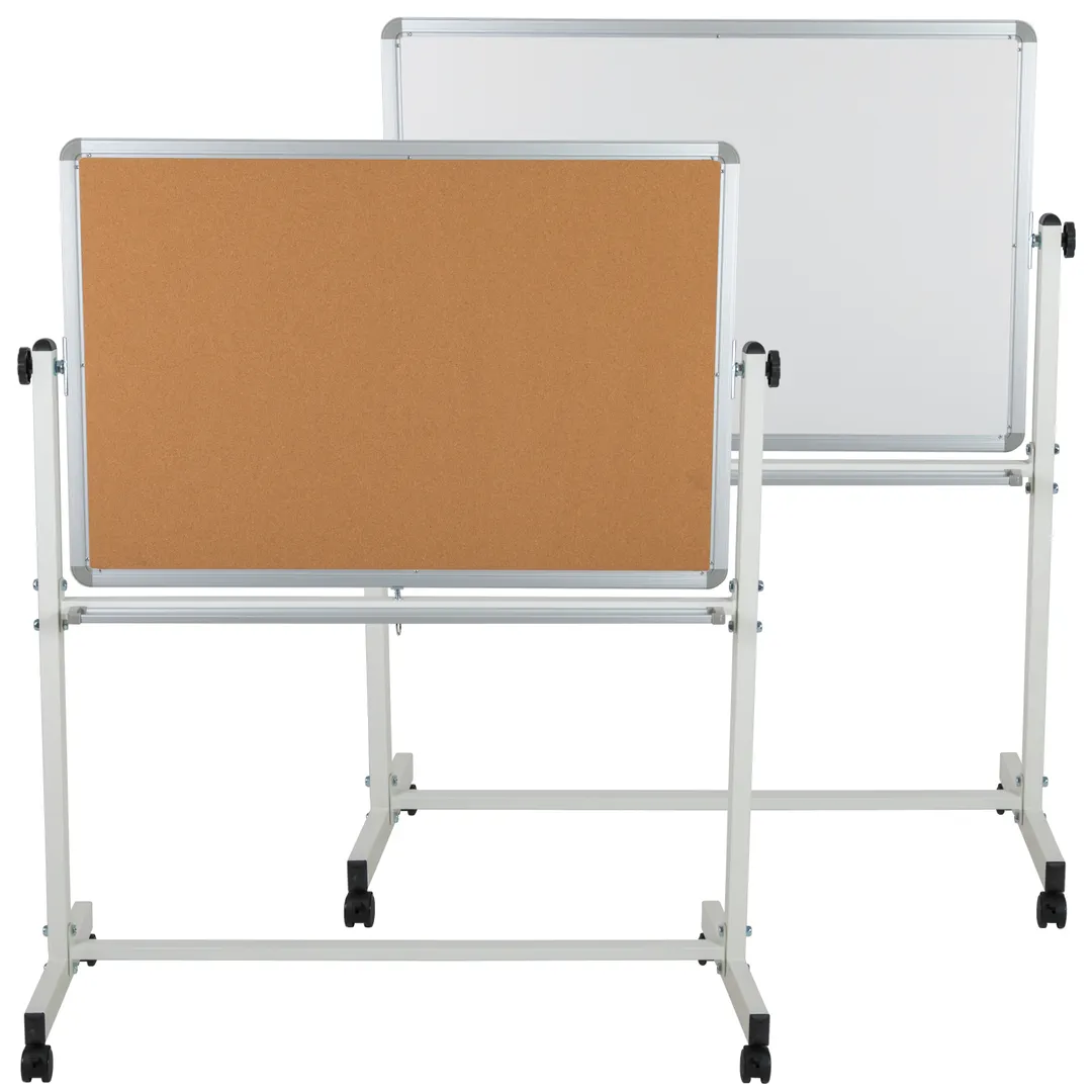 Flash Furniture YU-YCI-001-CK-GG Magnetic Cork Board, 45-1/4" x 54-3/4" Aluminum Frame, Tray Casters