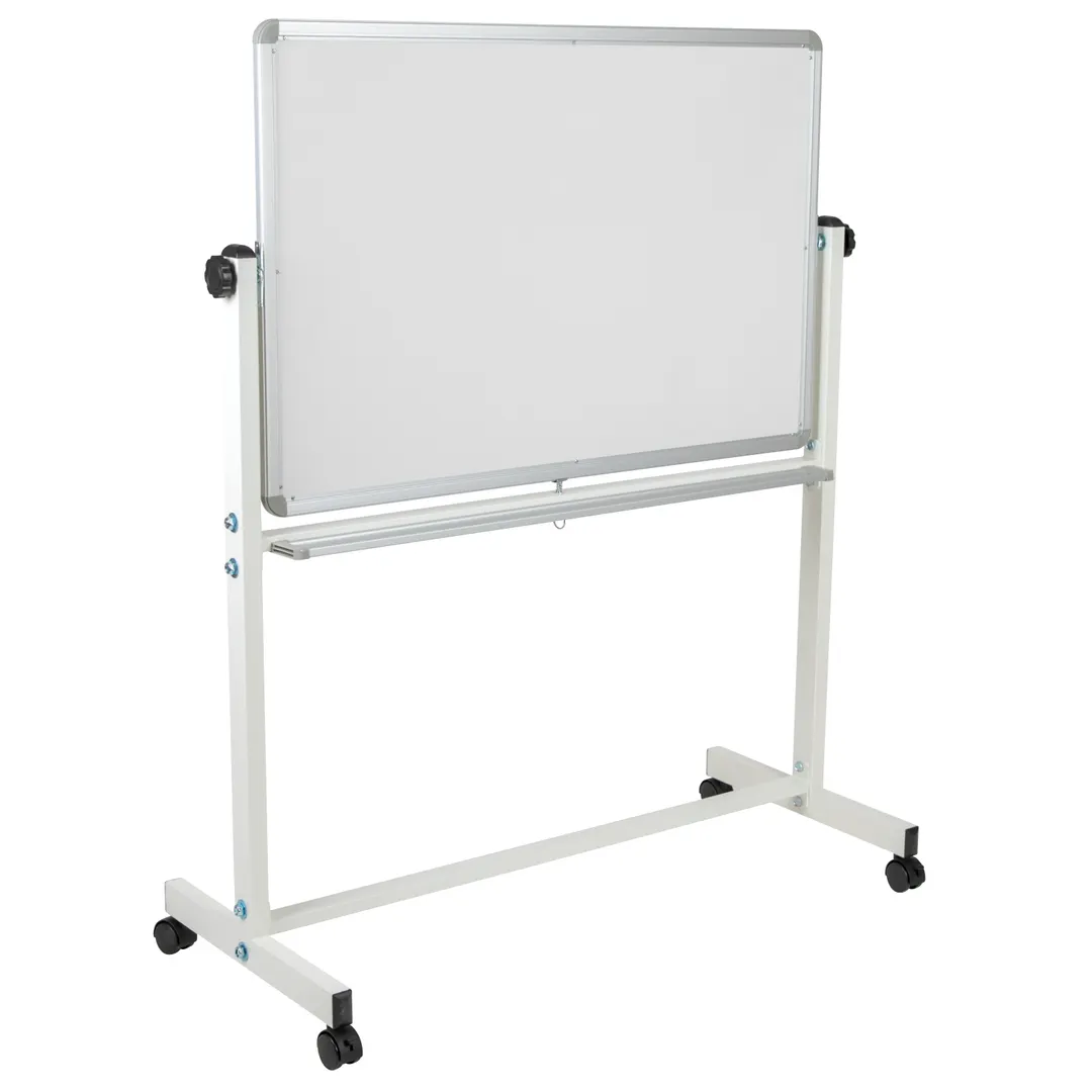 Flash Furniture YU-YCI-001-GG Mag Board 45" x 54" Dbl‑Sided White Alum Frame Tray/Clip 6Mags Wheels