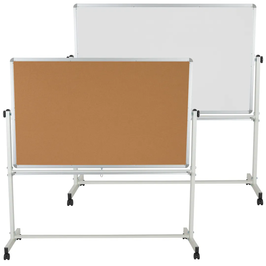 Flash Furniture YU-YCI-005-CK-GG Magnetic Cork Board, 64" x 64" White Powder‑Coated Metal Frame