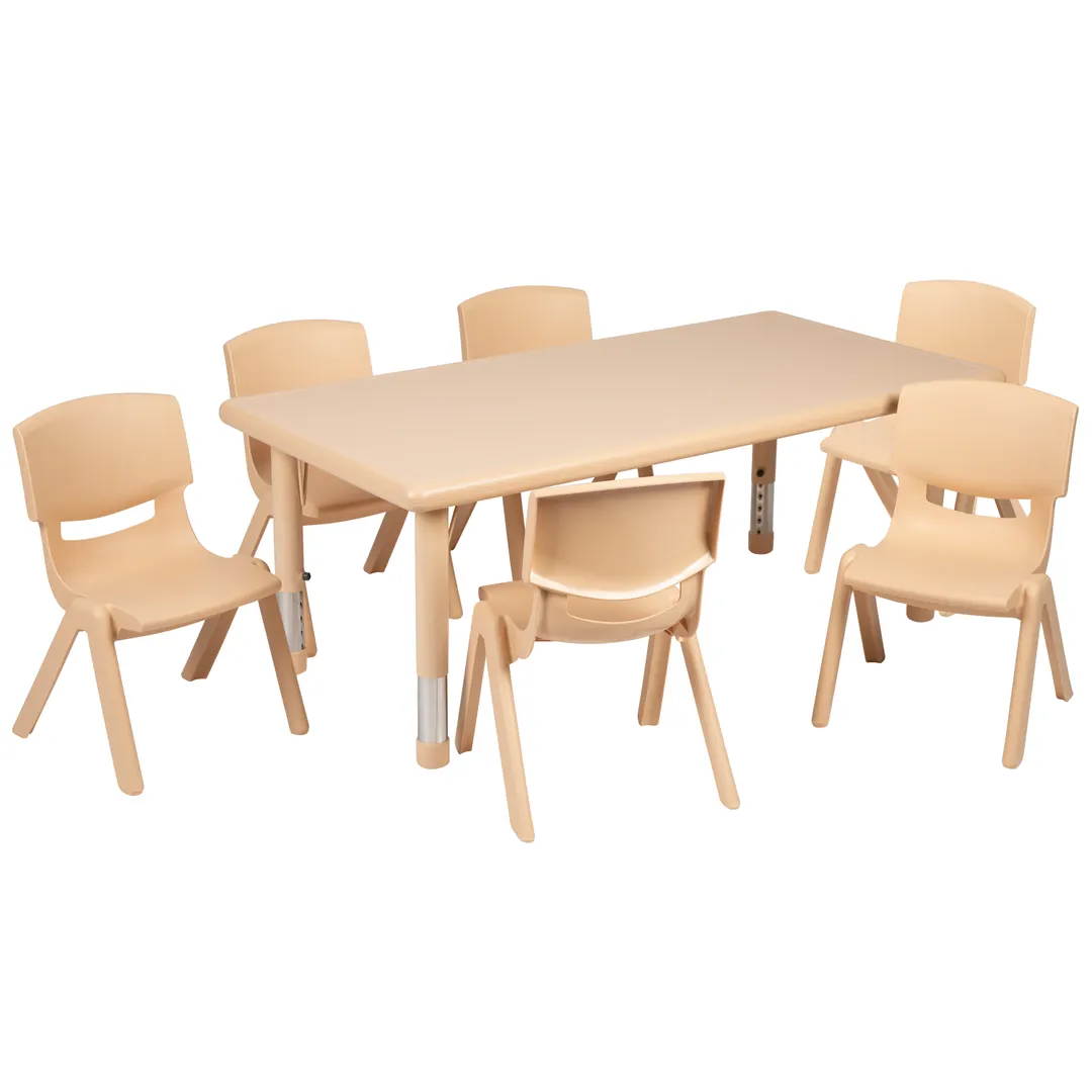Flash Furniture YU-YCX-0013-2-RECT-TBL-NAT-E-GG Preschool Set, 48" x 24" Adj. Height, 220lb, 6 Chairs, 154lb