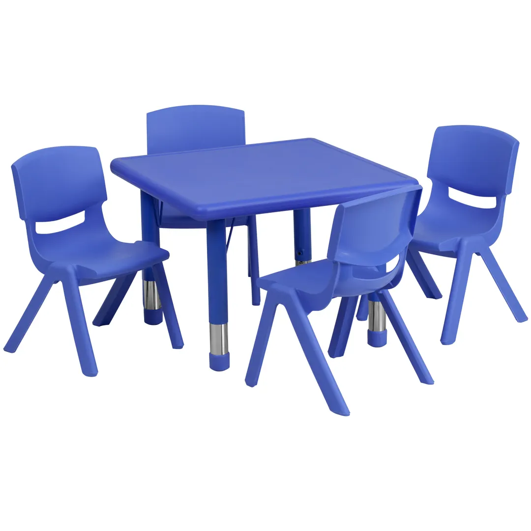 Flash Furniture YU-YCX-0023-2-SQR-TBL-BLUE-E-GG Activity Table Set, 24" with 4 Blue Chairs, 220 lb, Adjustable