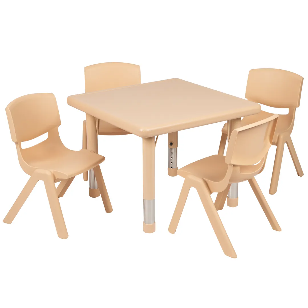 Flash Furniture YU-YCX-0023-2-SQR-TBL-NAT-E-GG Preschool Activity Table Set, 24x24, 220 lb, Natural, Adjustable Height
