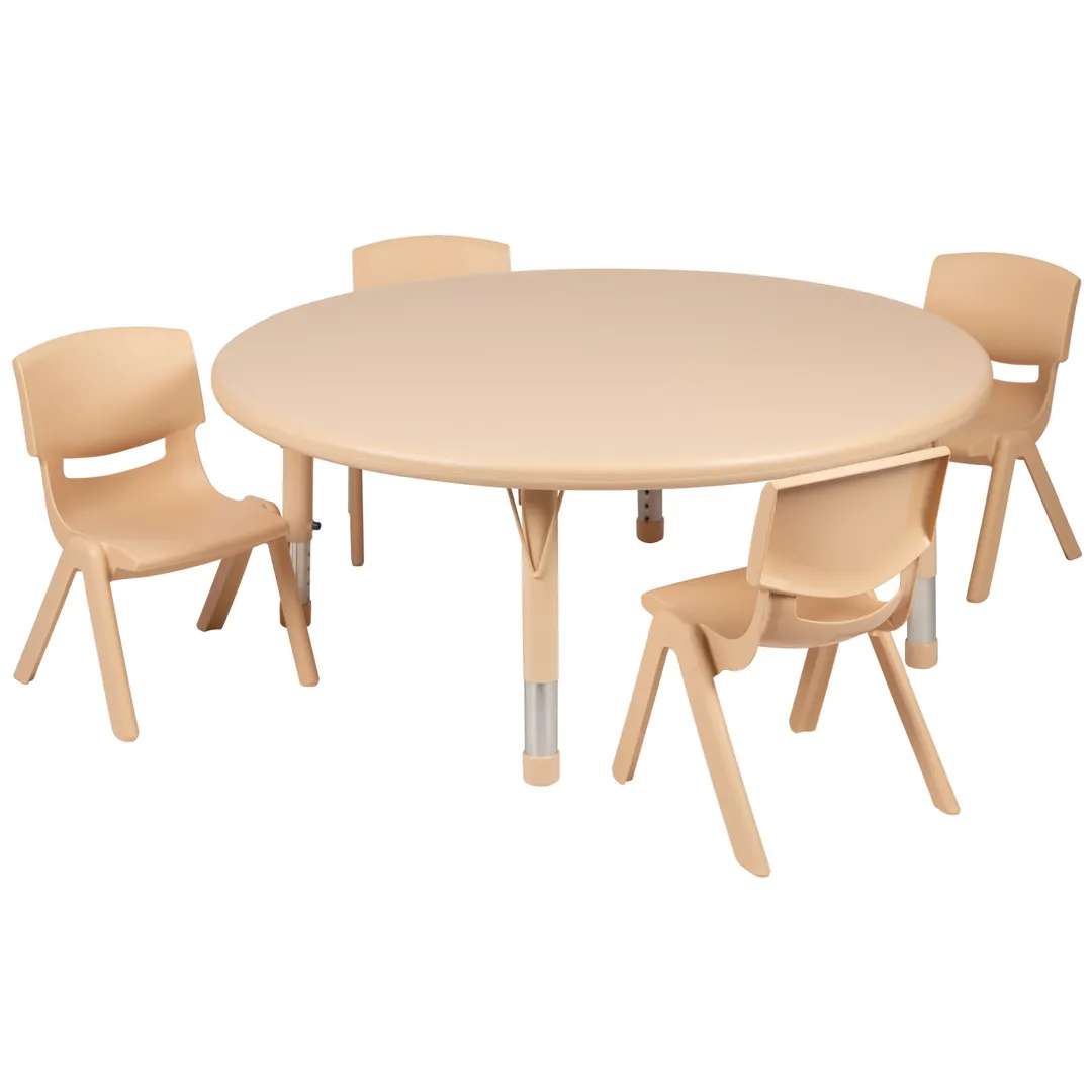 Flash Furniture YU-YCX-0053-2-ROUND-TBL-NAT-E-GG Preschool Activity Table Set, 45" Round, Adjustable Height, Natural, 220 lb Capacity