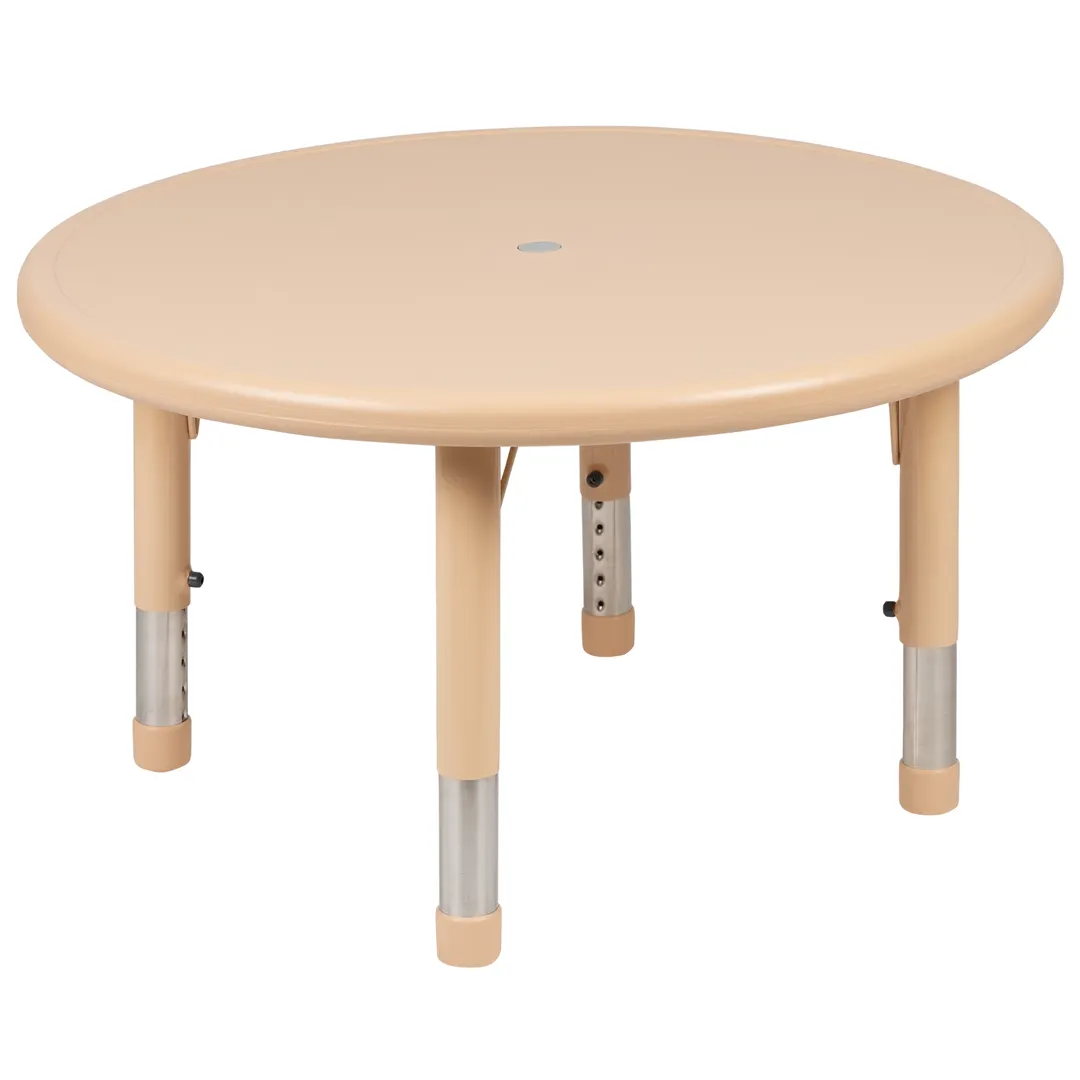 Flash Furniture YU-YCX-007-2-ROUND-TBL-NAT-GG Table, 33" Top, H 14.5"-23.75", 220 lb, Seats 4, Natural Finish