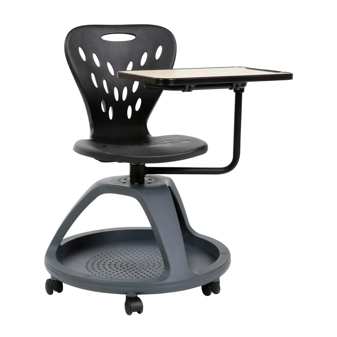 Flash Furniture YU-YCX-019-BK-GG Laikyn Black Mobile Desk Chair with 360 Degree Rotation and Under Seat Storage