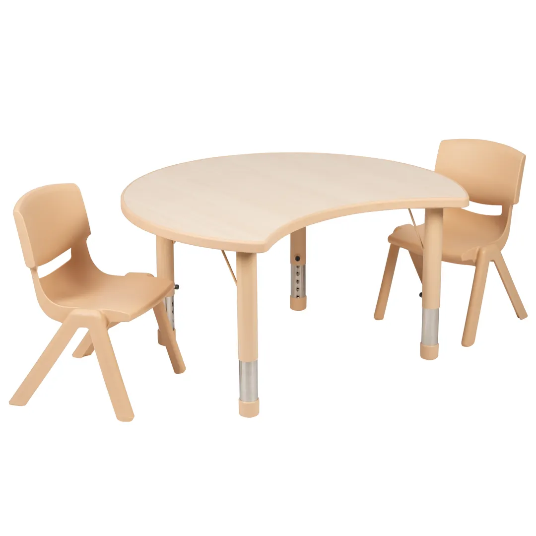 Flash Furniture YU-YCY-093-0032-CIR-TBL-NAT-GG Half Moon Table with 2 Chairs, 35.5" W x 25" D, Adjustable
