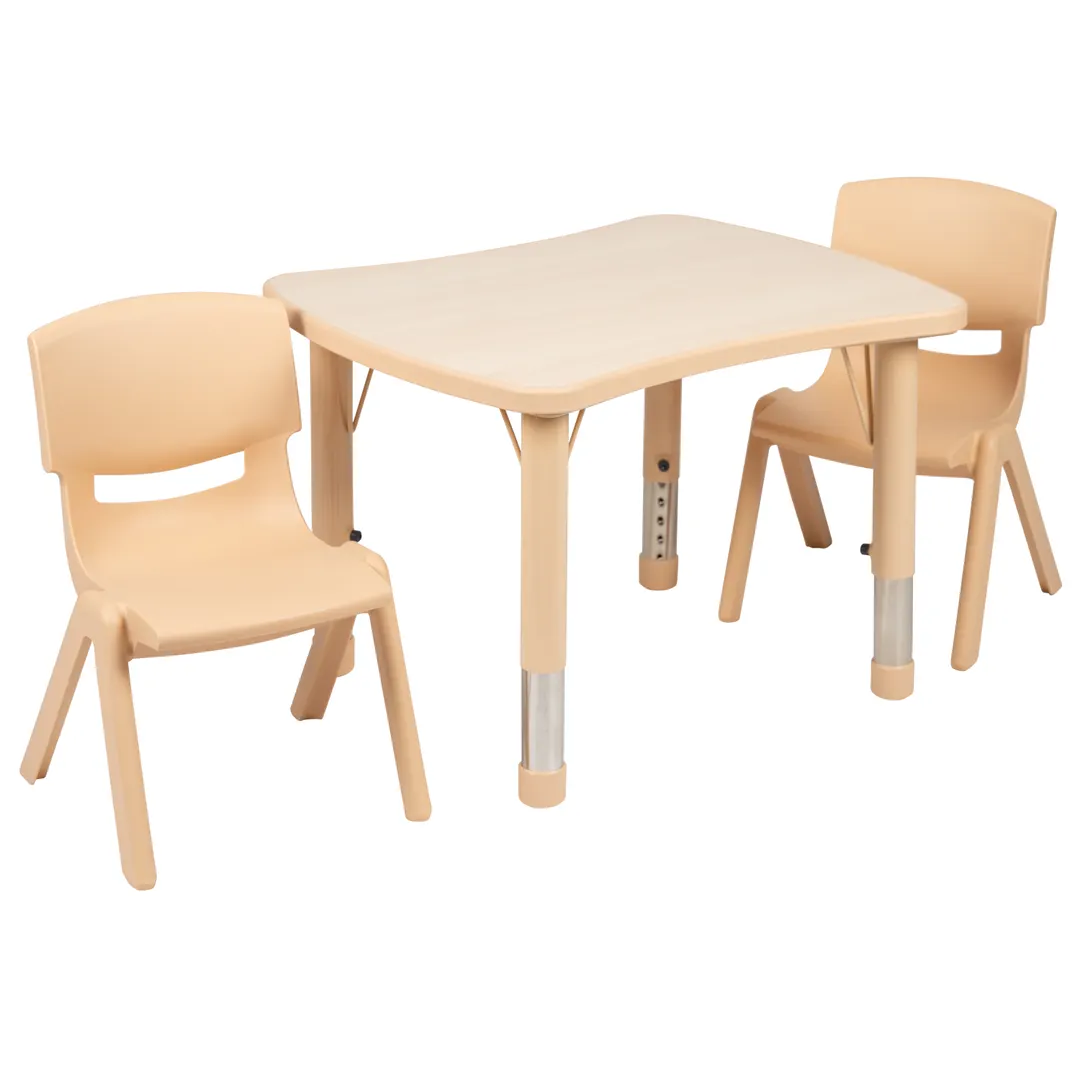 Flash Furniture YU-YCY-098-0032-RECT-TBL-NAT-GG Preschool Activity Table Set, Adjustable Height 26x22, 220 lb. Capacity, Natural