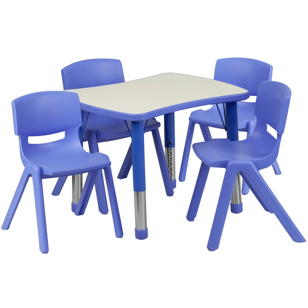 Flash Furniture YU-YCY-098-0034-RECT-TBL-BLUE-GG Preschool Activity Table Set, Rectangular, 26x21, Adjustable Height, 220 lb, Blue/Grey