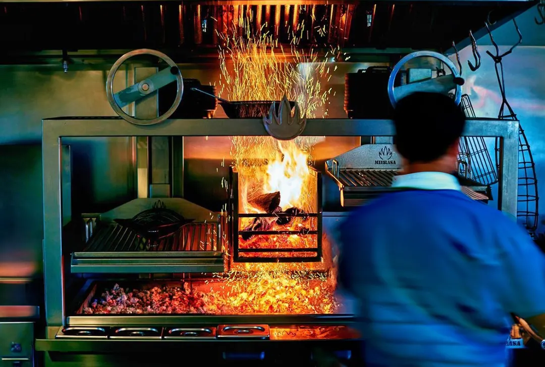 Mibrasa GMB 200 FIRE 82" Countertop Charcoal Parrilla Grill w/ (2) Adjustable Grills, Fire Basket