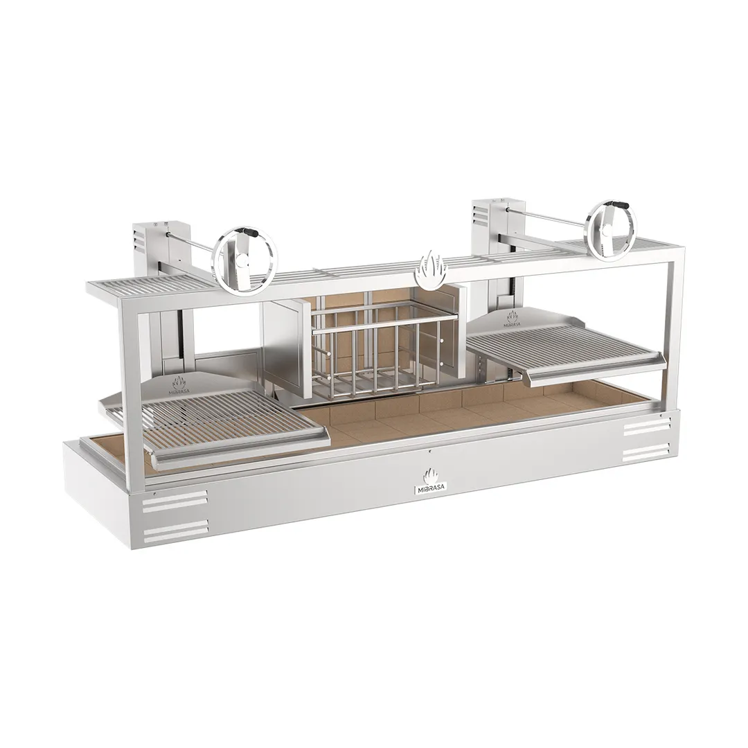 Mibrasa GMB 252 FIRE 99" Countertop Charcoal Parrilla Grill w/ (2) Adjustable Grills, Fire Basket