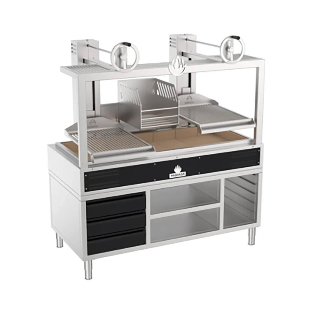 Mibrasa GMBMC160 FIRE 64" Charcoal Parrilla Grill w/ (2) Adjustable Grills, Stand Base, Fire Basket