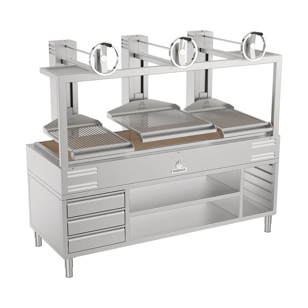 Mibrasa GMBMC200-3GR 82" Charcoal Parrilla Grill w/ (3) Adjustable Grills and Complete Stand Base