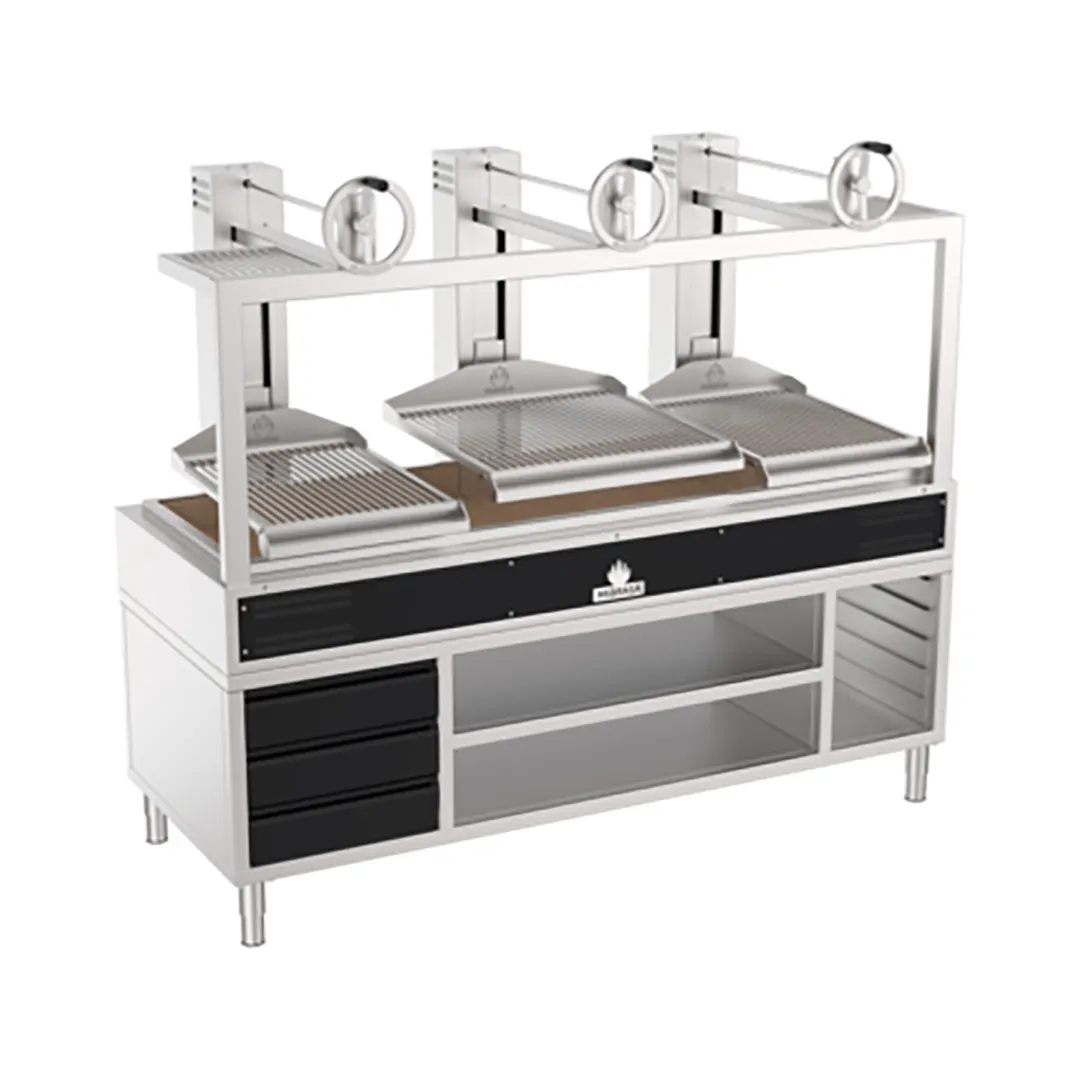 Mibrasa GMBMC200-3GR 82" Charcoal Parrilla Grill w/ (3) Adjustable Grills and Complete Stand Base