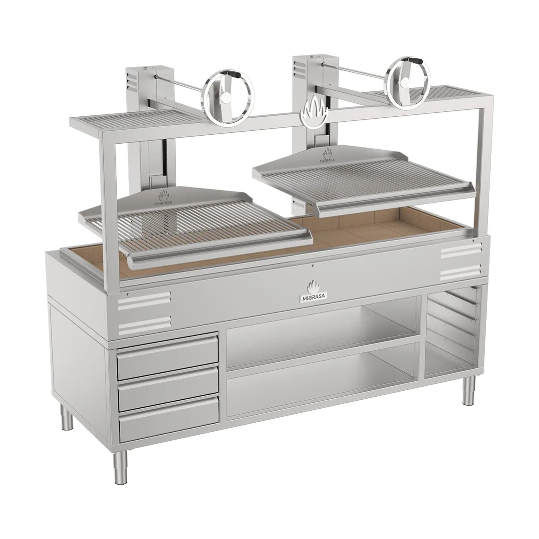 Mibrasa GMBMC200 82" Charcoal Parrilla Grill w/ (2) Adjustable Grills and Complete Stand Base