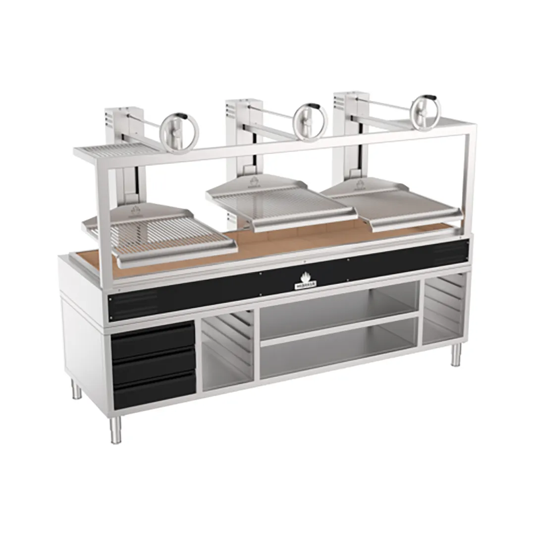 Mibrasa GMBMC252-3GR 99" Charcoal Parrilla Grill w/ (3) Adjustable Grills and Complete Stand Base