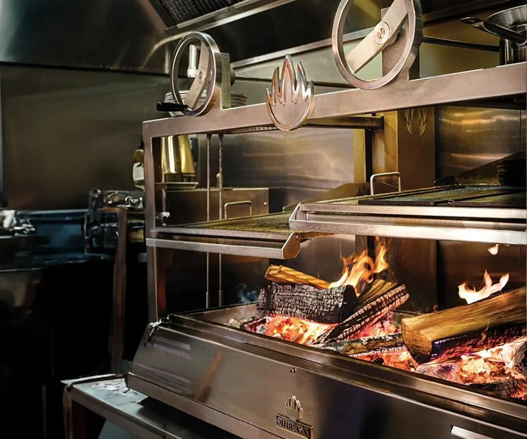 Mibrasa GMBMC252-3GR 99" Charcoal Parrilla Grill w/ (3) Adjustable Grills and Complete Stand Base