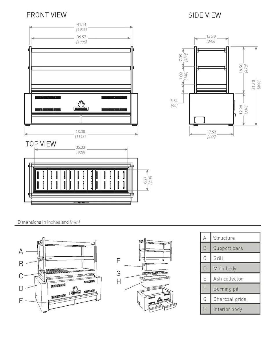 Mibrasa RM 115 45" Countertop Robatayaki Charcoal Grill w/ 3 Fixed Tiers