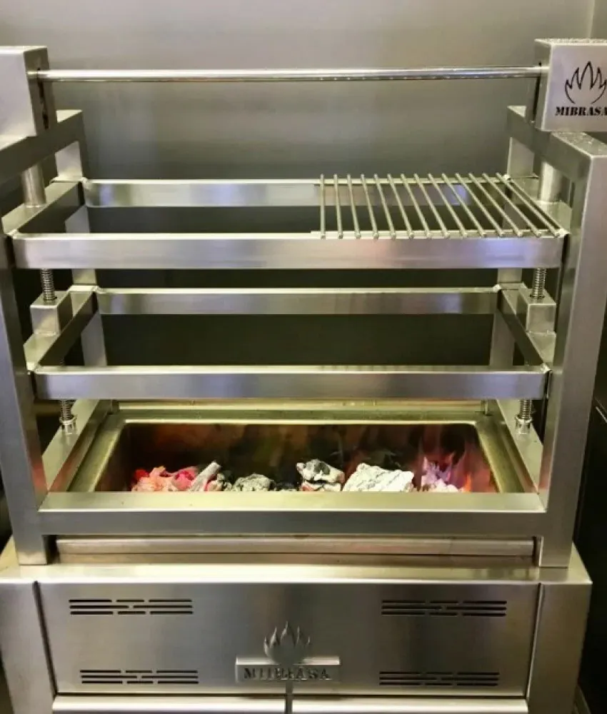 Mibrasa RM SE 115 52" Countertop Robatayaki Charcoal Grill w/ 3 Adjustable Tiers and Elevating System