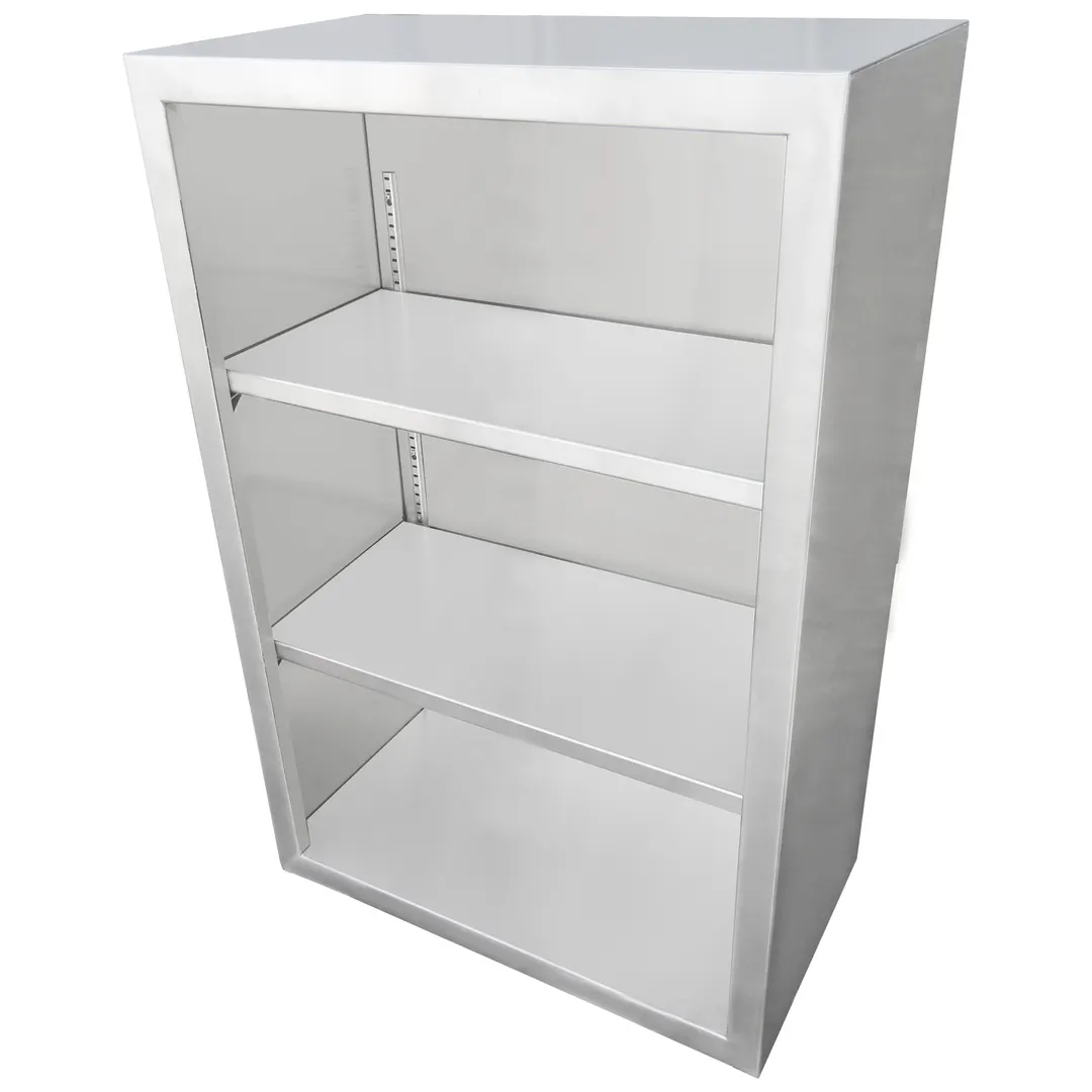 IMC Teddy OC-9615 96" Open Front Stainless Steel Wall Mount Cabinet, 15"D x 36"H, 18/304 Stainless Steel, Adjustable Shelves