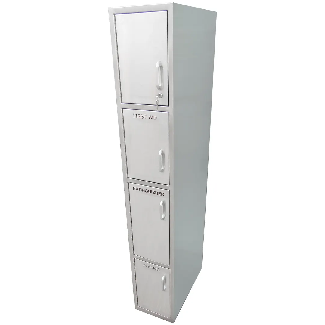IMC Teddy SAC Safety Cabinet - 18GA Type 304 Stainless Steel, 4 Storage Compartments with Hinged Doors, Top Compartment with Lock & Key, Includes First Aid Kit, Fire Extinguisher & Safety Blanket