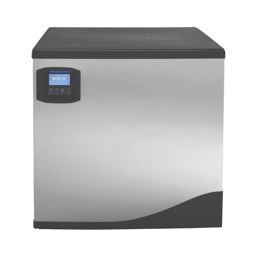 Hubert 69K-915 Kratos Ice Maker, 22"x24.6"x21", 360 lb/day Half‑Cube, Stainless Steel Black Trim