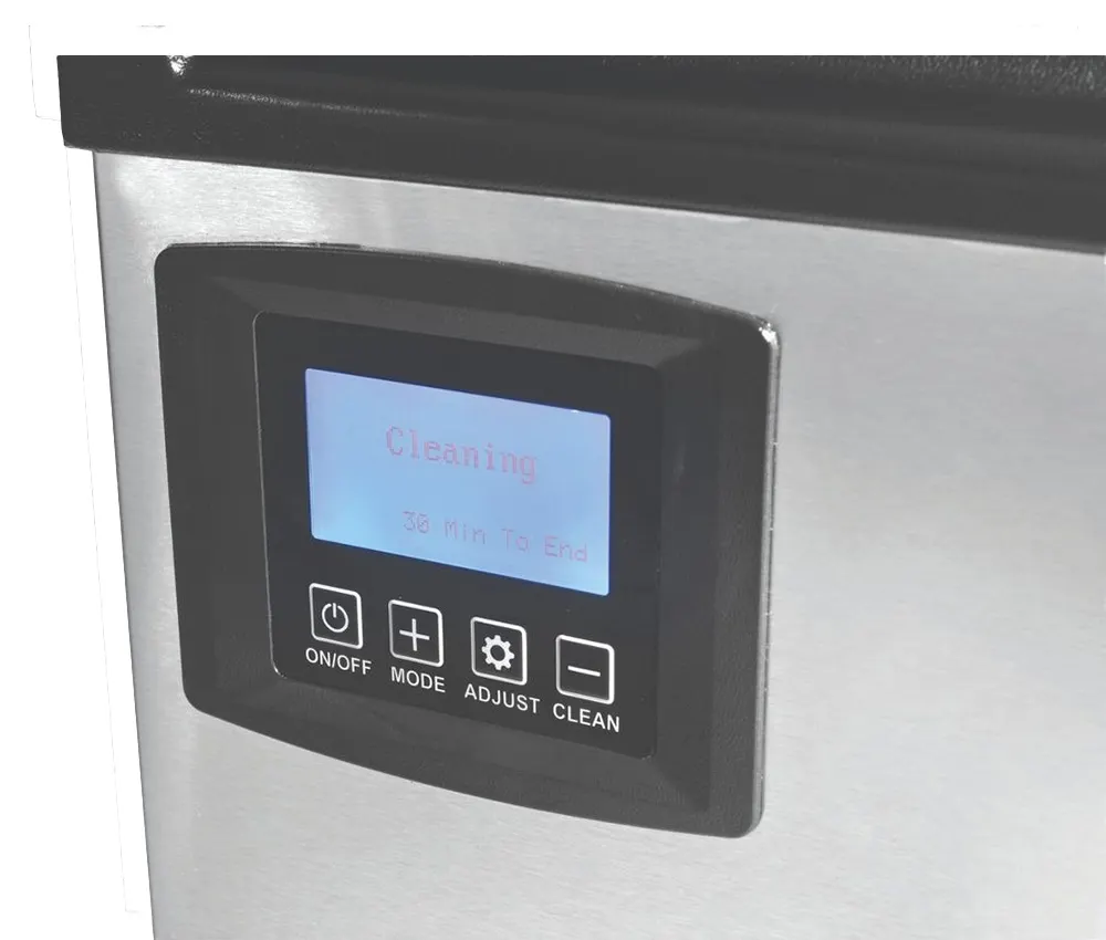 Hubert 69K-915 Kratos Ice Maker, 22"x24.6"x21", 360 lb/day Half‑Cube, Stainless Steel Black Trim
