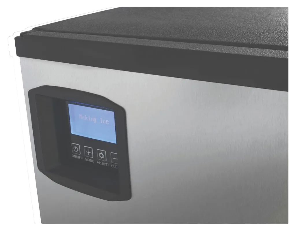 Hubert 69K-915 Kratos Ice Maker, 22"x24.6"x21", 360 lb/day Half‑Cube, Stainless Steel Black Trim