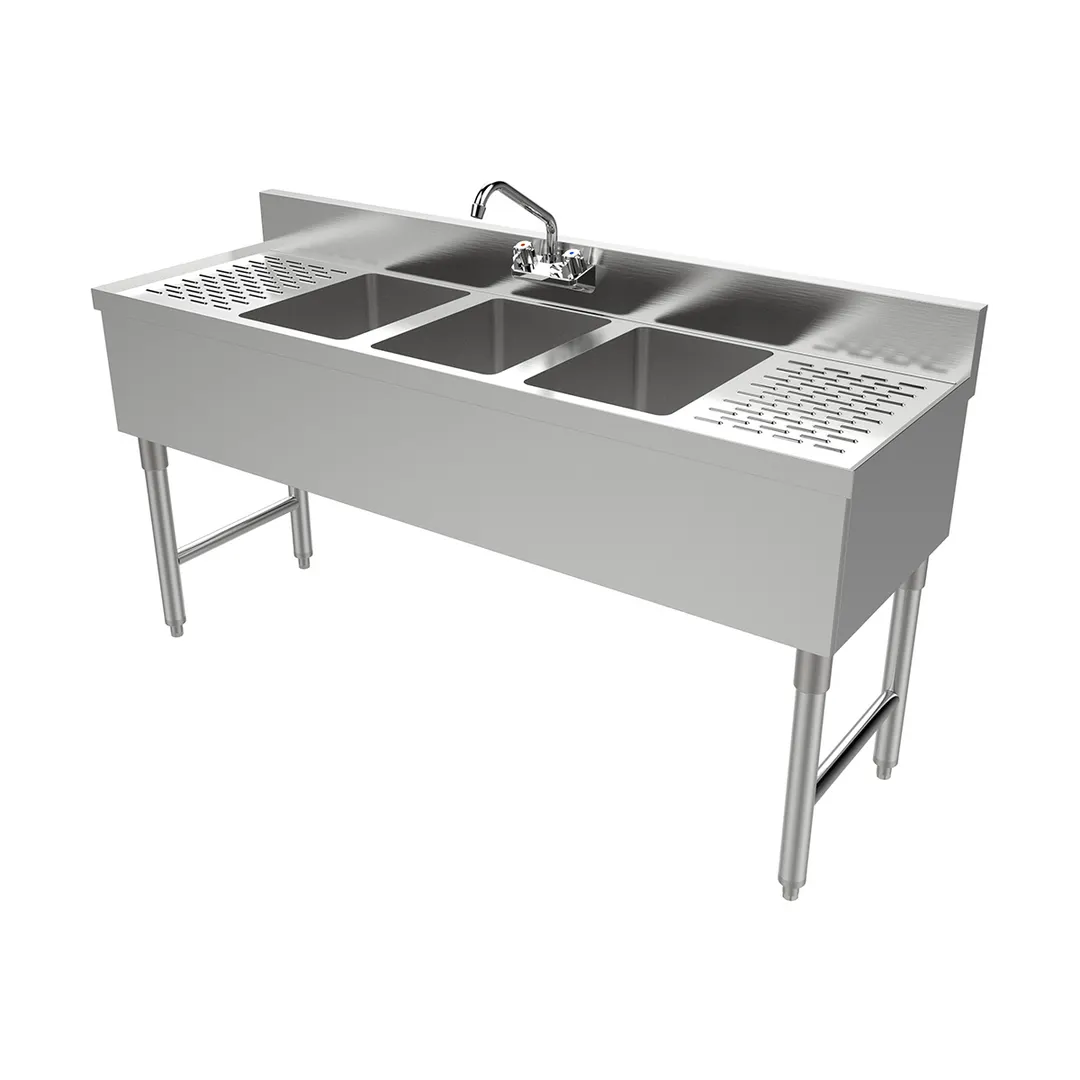 American Tables & Seating MET-UBS-358 Underbar Sink Units, 3 Compartment with 2 Drainboards
