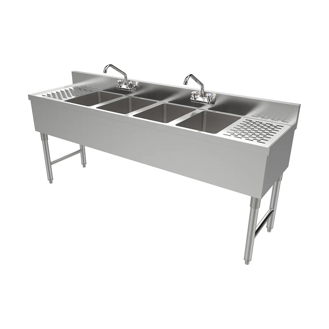 American Tables & Seating MET-UBS-470 Underbar Sink Units, 4 Compartment with 2 Drainboards