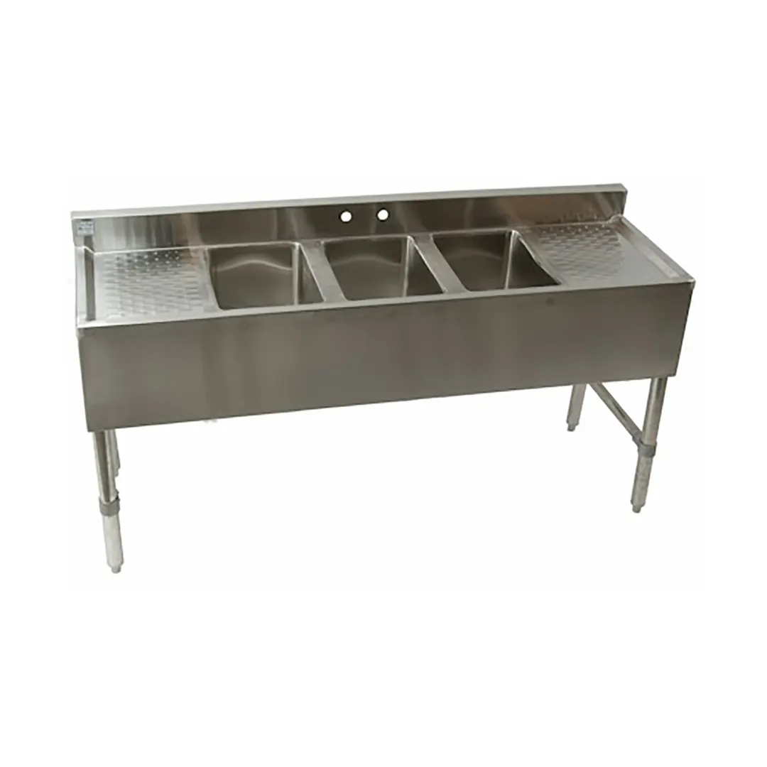 Klinger's Trading BAR32D Underbar Sink, 3 Compartment with 2 Drainboards