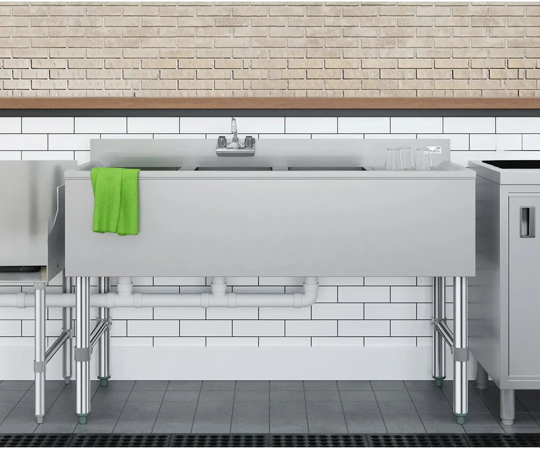 Koolmore SBR3B48-R-320 48" Underbar Sink Units, 3 Compartment with Right Drainboard