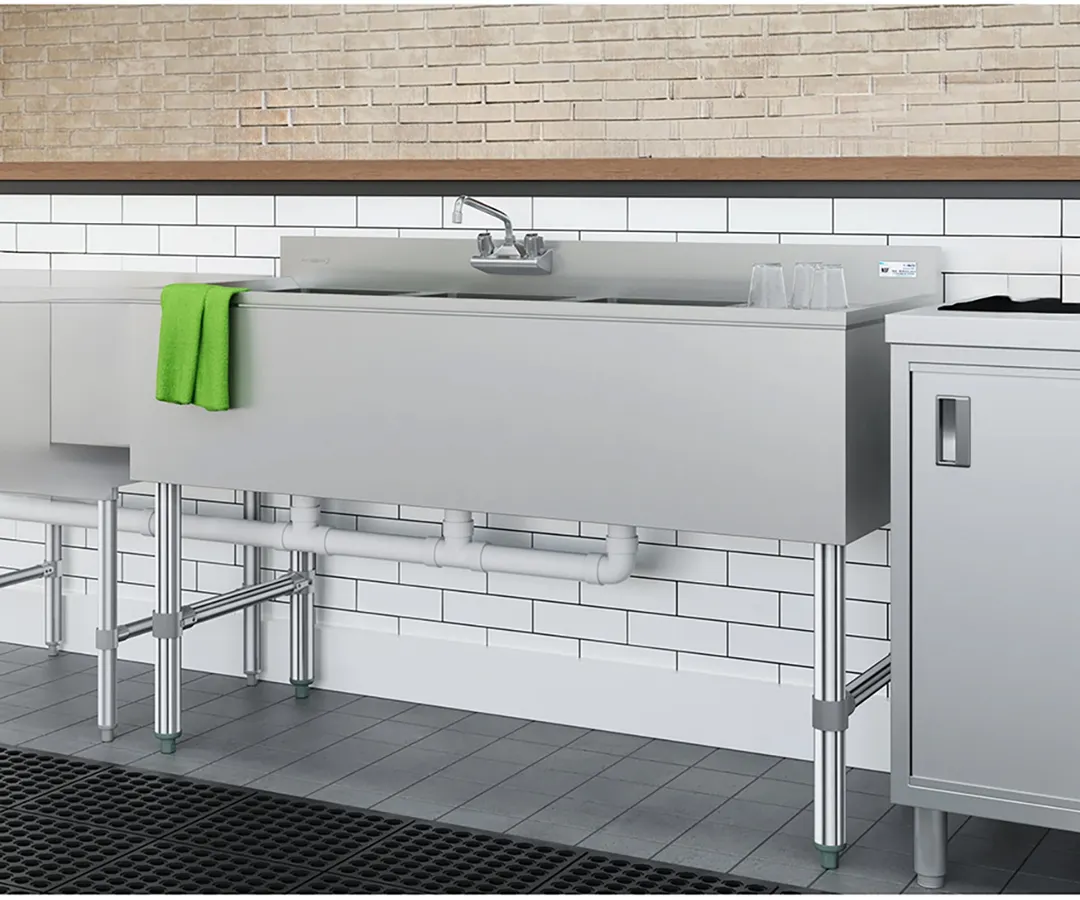 Koolmore SBR3B48-R-320 48" Underbar Sink Units, 3 Compartment with Right Drainboard