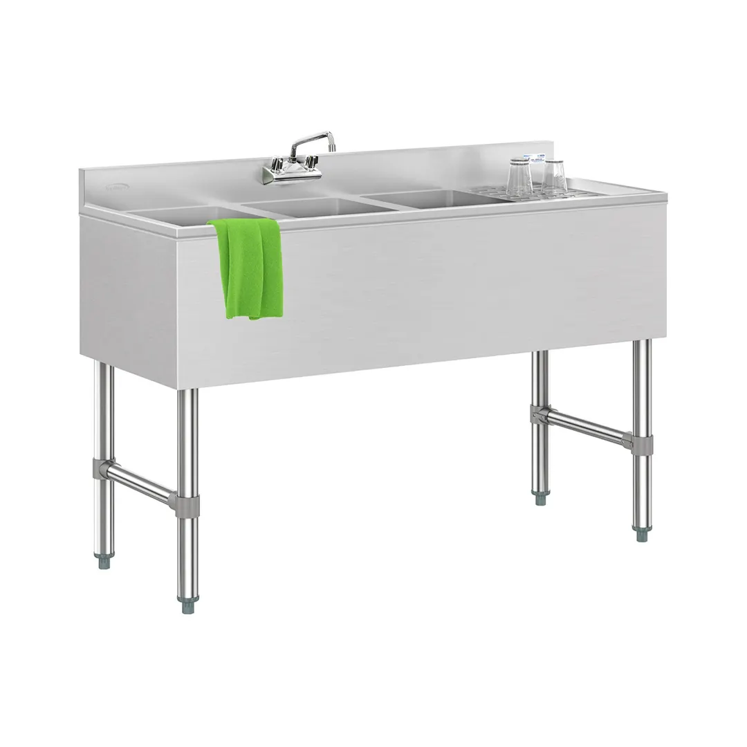 Koolmore SBR3B48-R-320 48" Underbar Sink Units, 3 Compartment with Right Drainboard