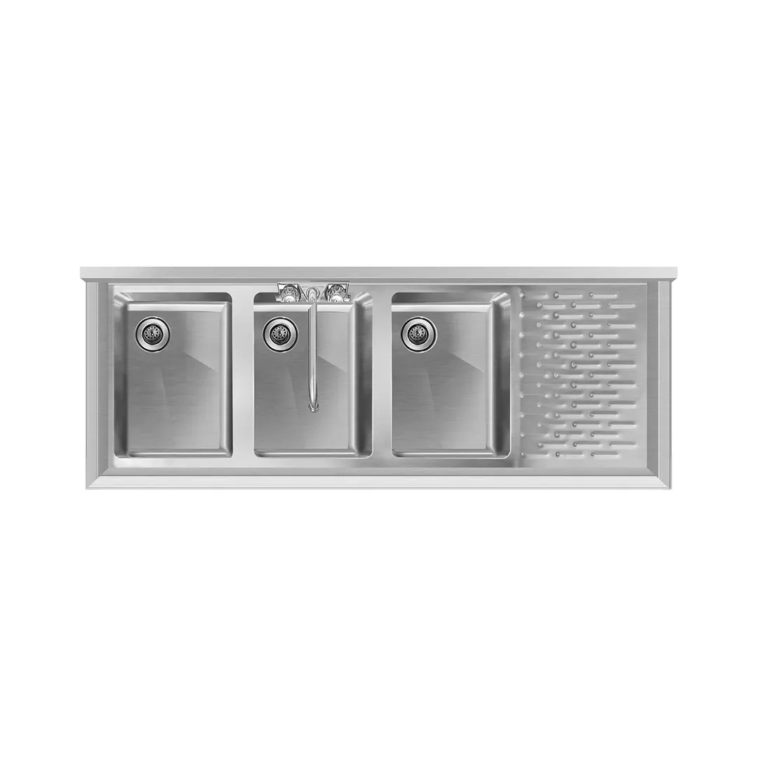 Koolmore SBR3B48-R-320 48" Underbar Sink Units, 3 Compartment with Right Drainboard