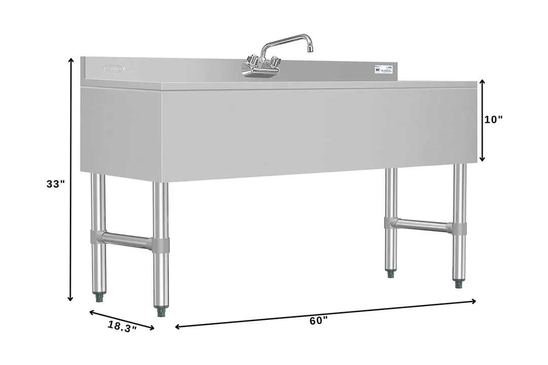 Koolmore SBR3B60-LR-320 60" Underbar Sink Units, Compartment with 2 Drainboards