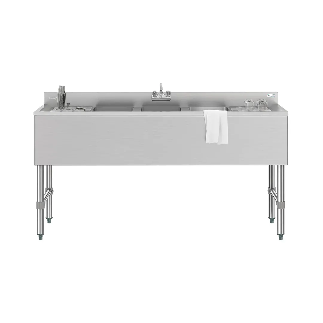 Koolmore SBR3B60-LR-320 60" Underbar Sink Units, Compartment with 2 Drainboards