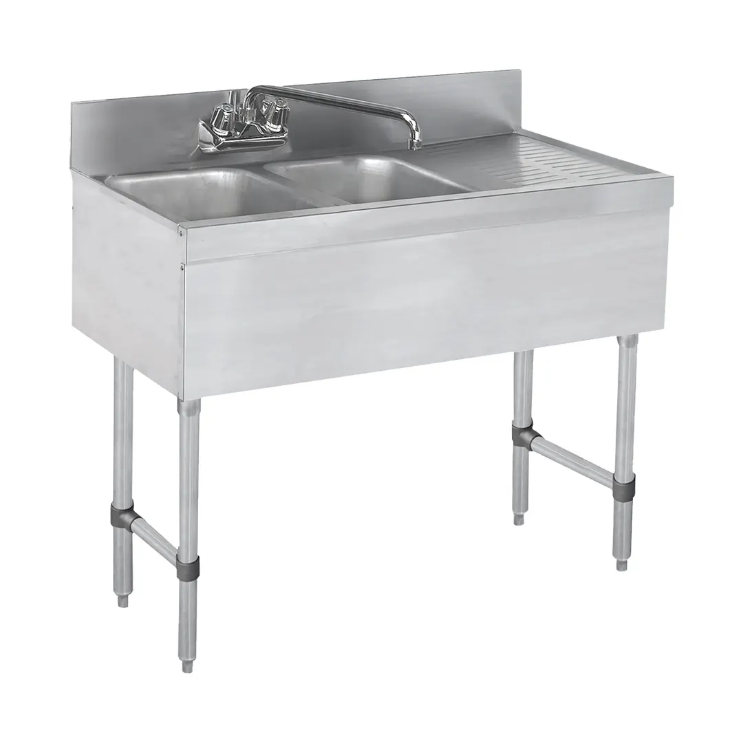 Steel Works SWBAR2B36-R 36" Underbar Sink Units, 2 Compartment with Right Drainboard