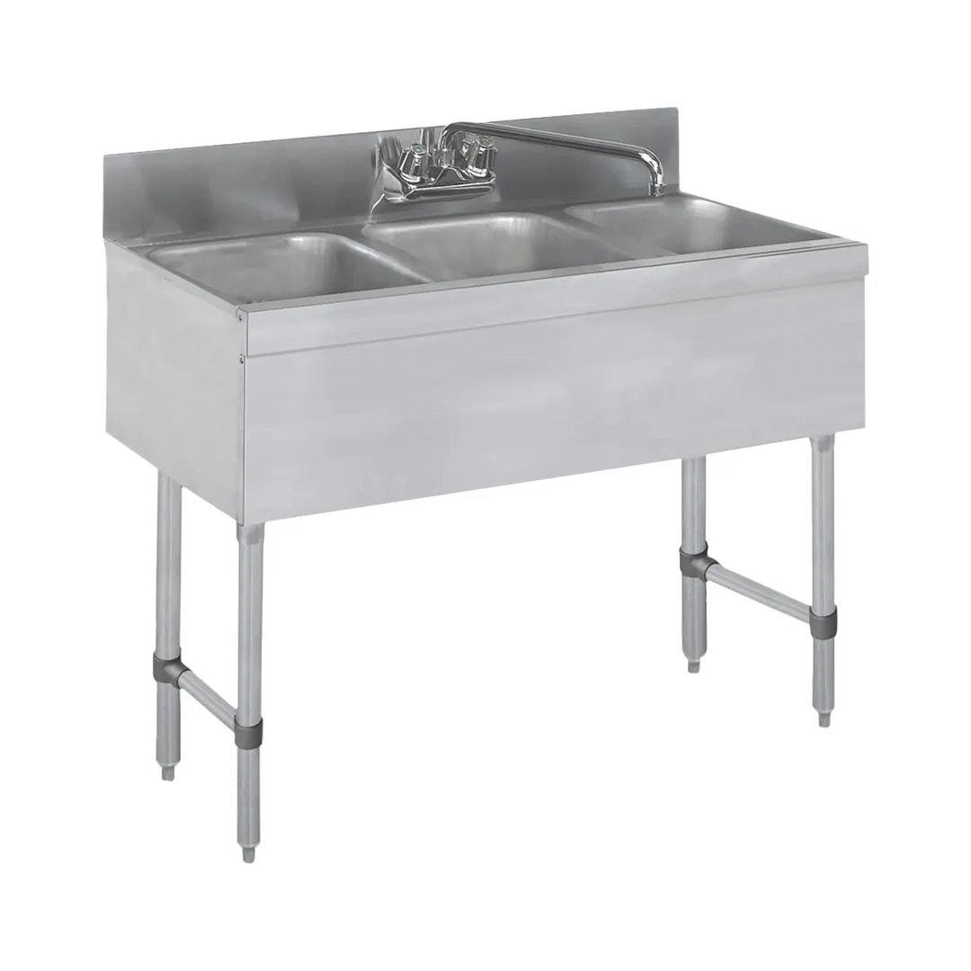 Steel Works SWBAR3B38 38" Underbar Sink Units, 3 Compartment without Drainboard