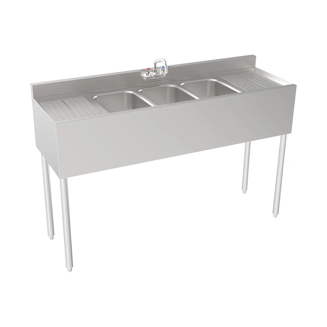 Krowne 18-53C Underbar Sink Units, 3 Compartment with 2 Drainboards