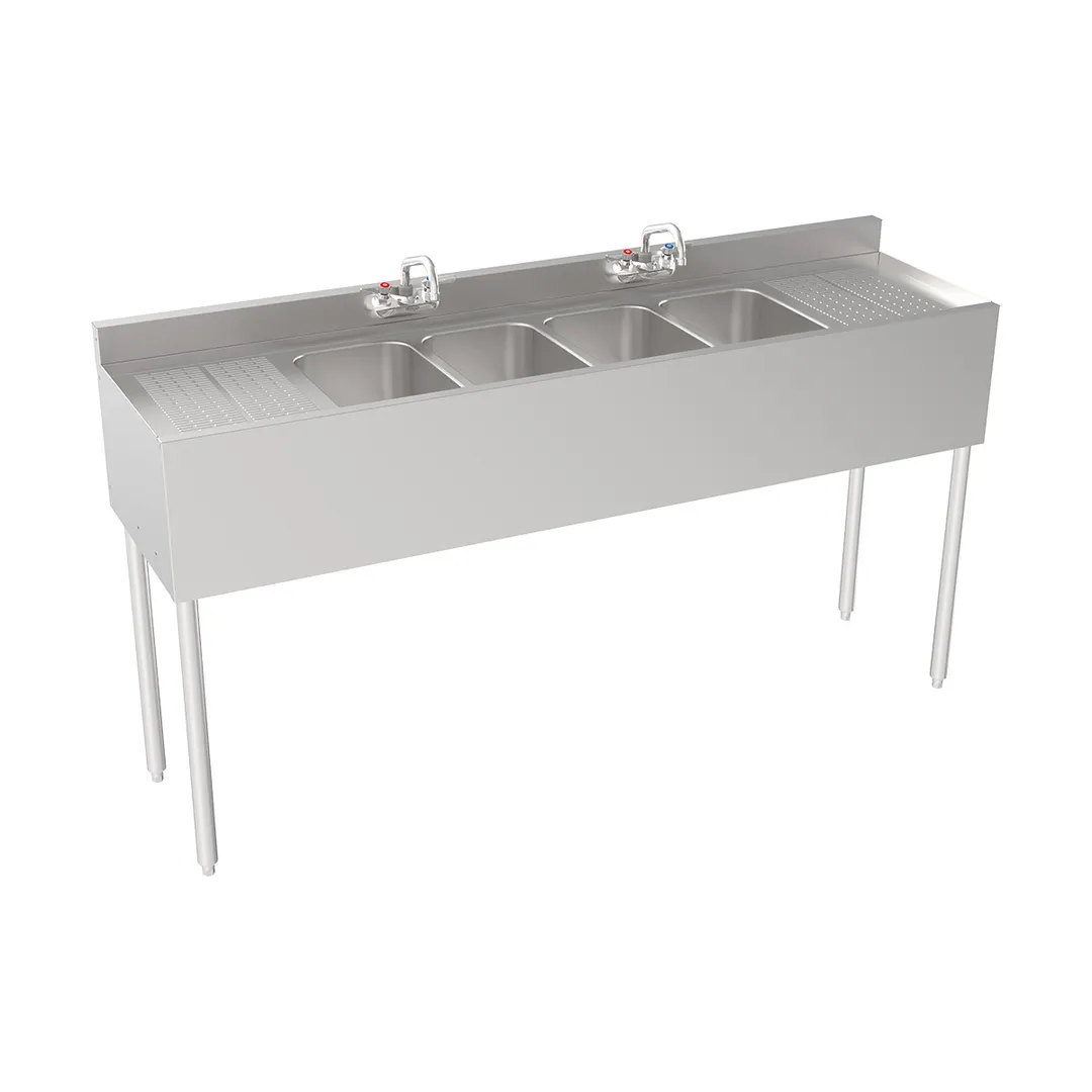 Krowne 18-64C Underbar Sink Units, 4 Compartment with 2 Drainboards