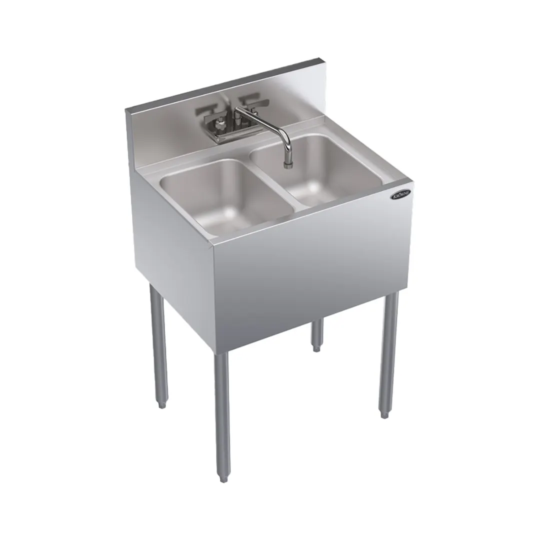 Krowne KR19-22C 24" 2 Compartment Underbar Sink w/ Splash-Mount Faucet, No Drainboards
