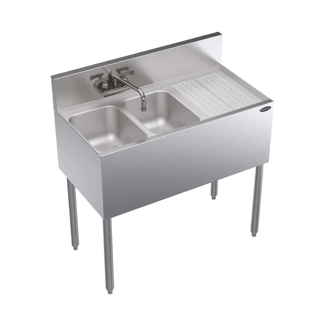 Krowne KR19-32L 36" 2 Compartment Underbar Sink w/ 1 Right Drainboard, Splash-Mount Faucet