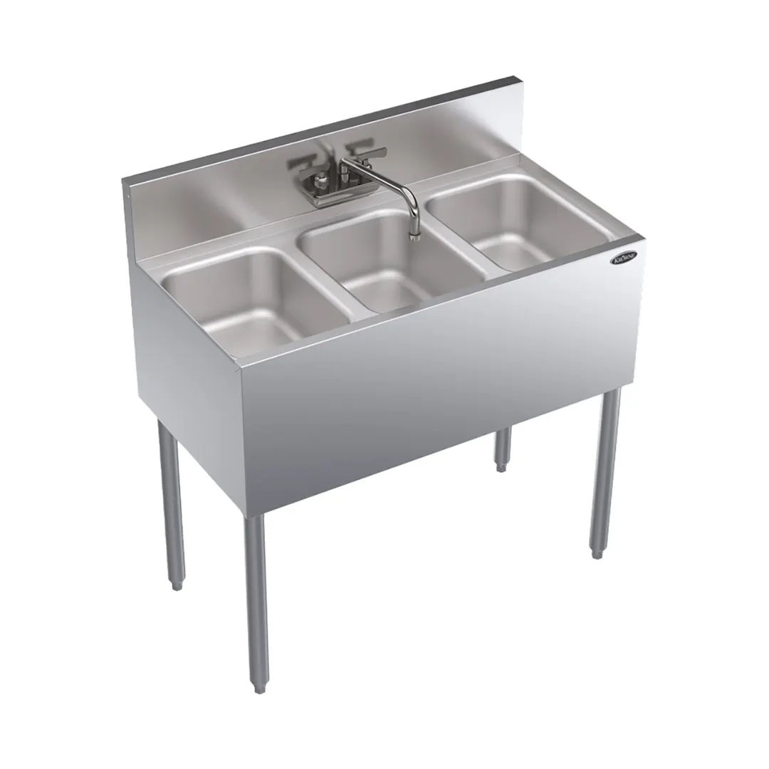 Krowne KR19-33C 36" 3 Compartment Underbar Sink w/ Splash-Mount Faucet, No Drainboards